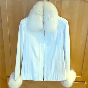 White leather and fox fur coat